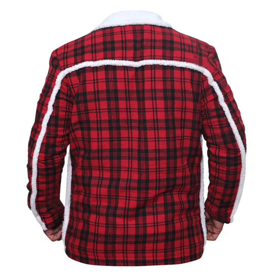 Ryan Reynold's Red and Black  Checkered Jacket with Faux Shearling