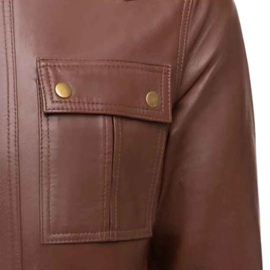 Brown leather jacket with collar belt