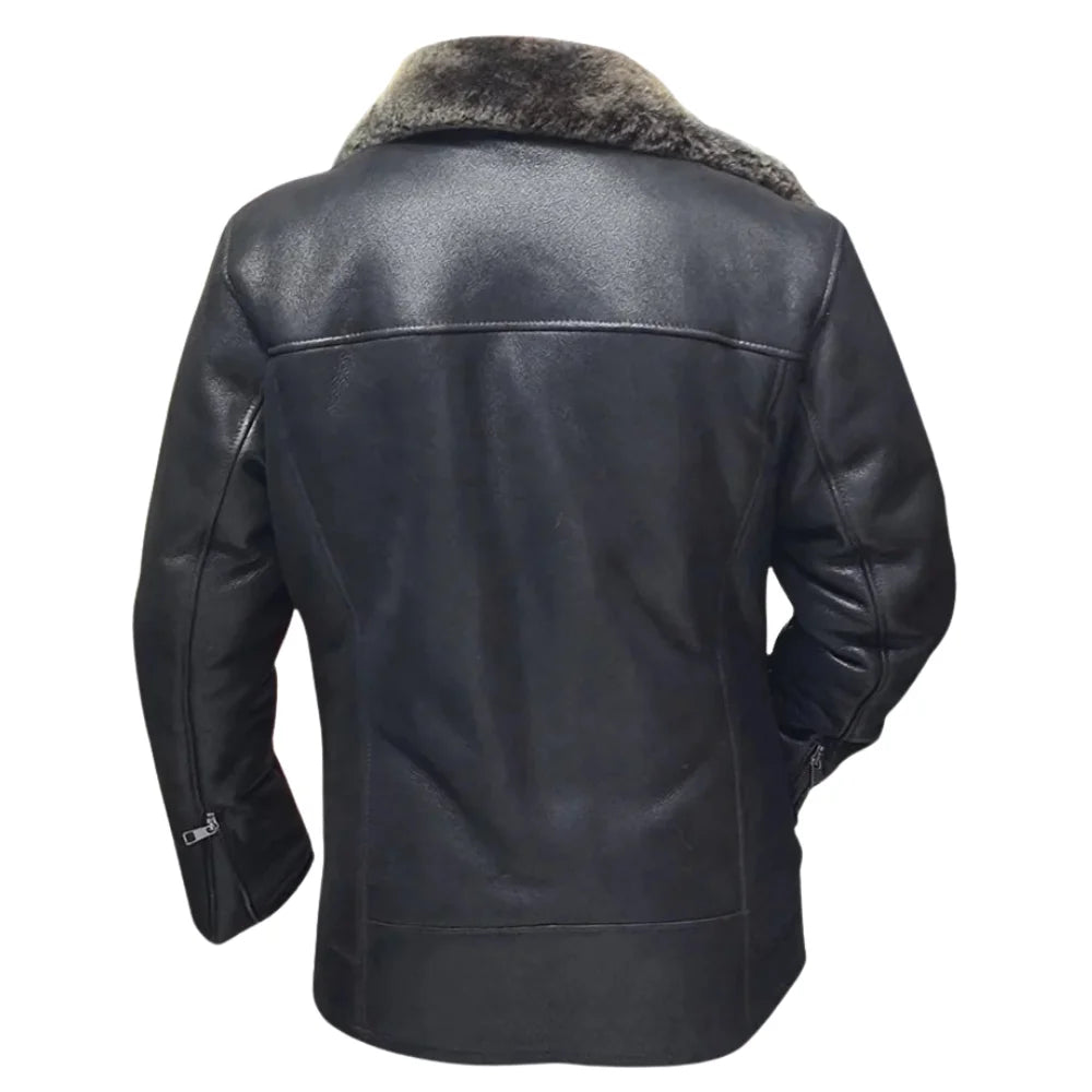 Robbie's Black Shearling Sheepskin Car coat