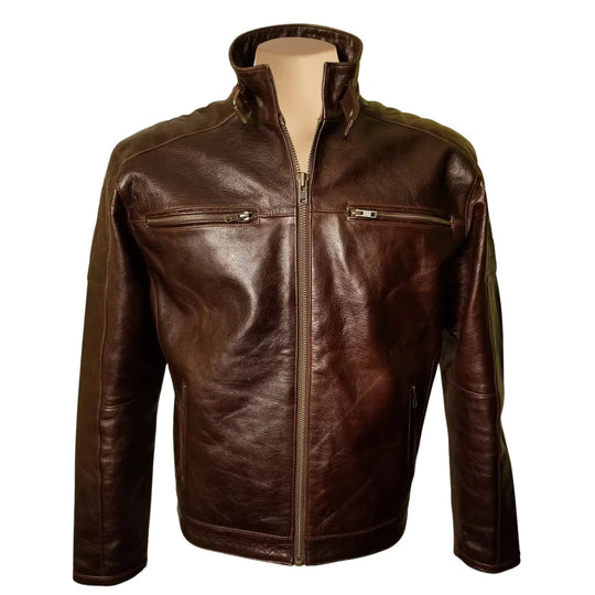 Morton's Vintage Oiled moto style jacket with collar belt