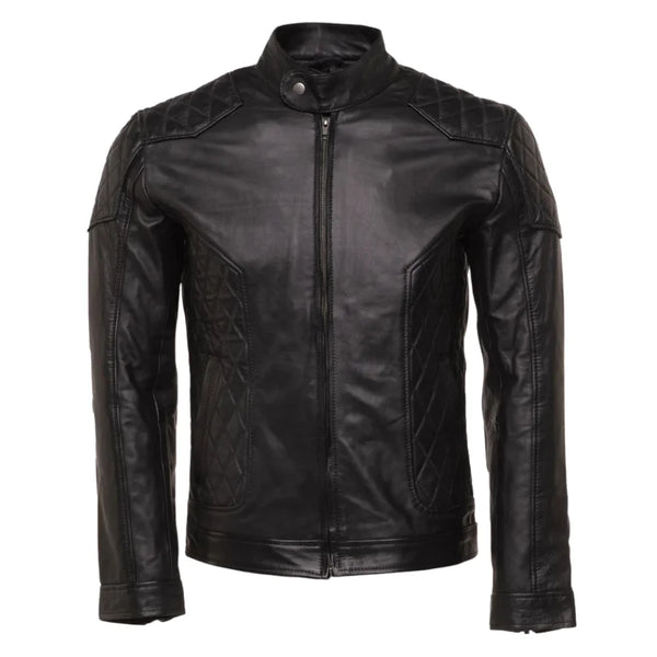 Welsh's moto style leather jacket with diamond stitching details