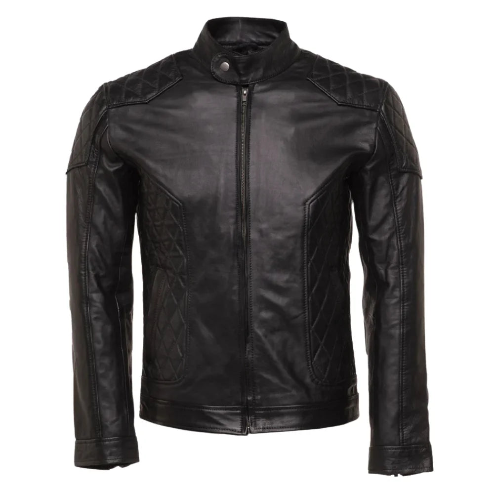 Welsh's moto style leather jacket with diamond stitching details