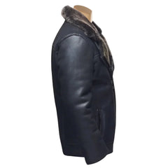 Robbie's Black Shearling Sheepskin Car coat