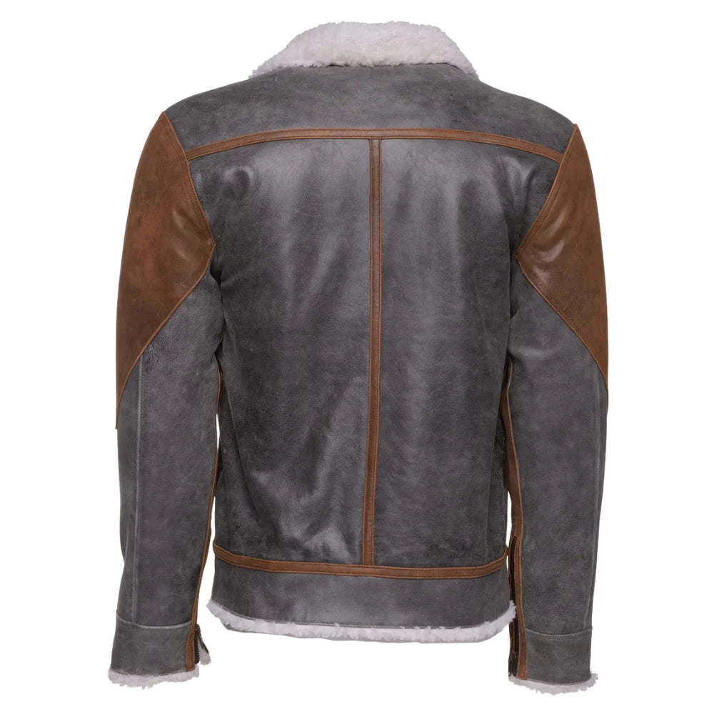 Scott's Patched Leather jacket with Sherpa Lining