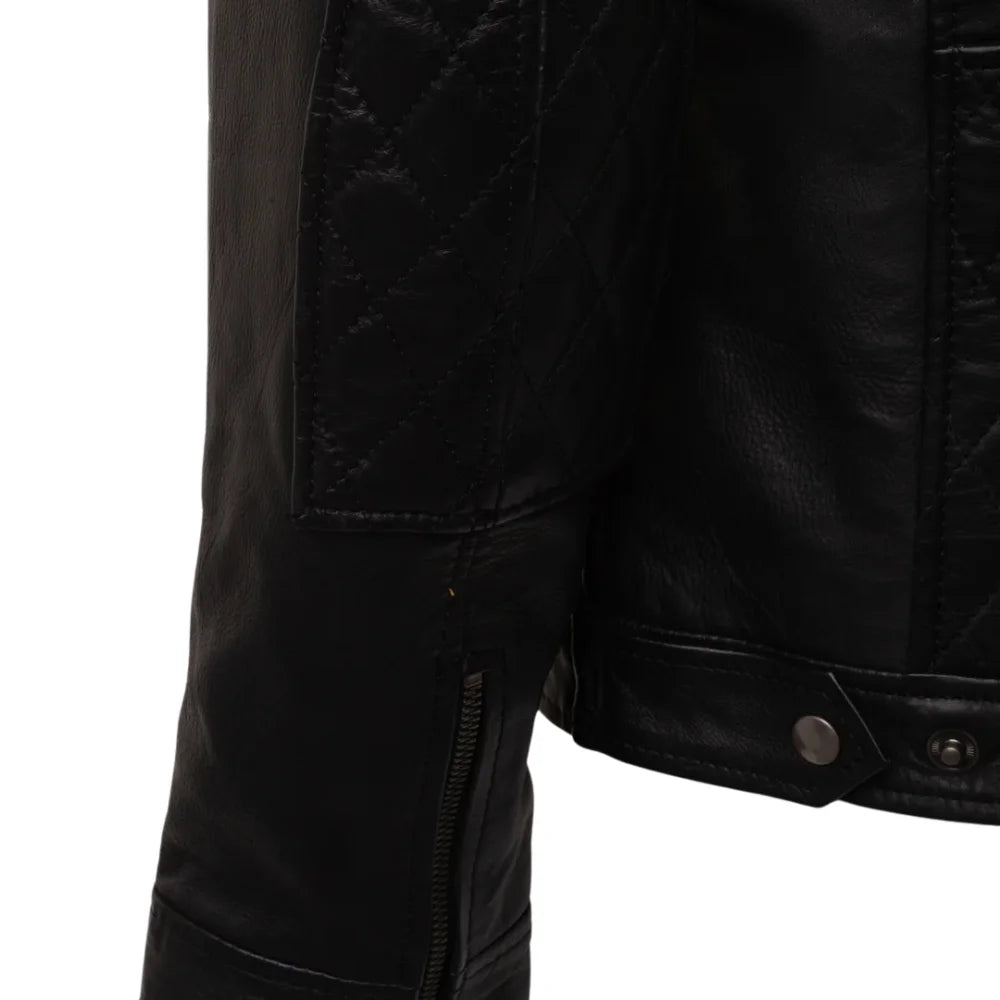 Welsh's moto style leather jacket with diamond stitching details