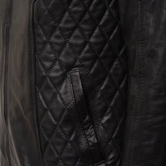 Welsh's moto style leather jacket with diamond stitching details