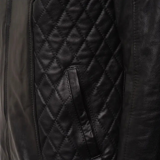Welsh's moto style leather jacket with diamond stitching details