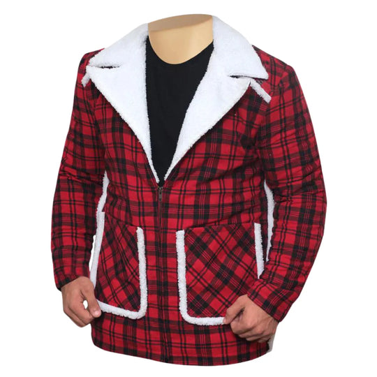 Ryan Reynold's Red and Black  Checkered Jacket with Faux Shearling