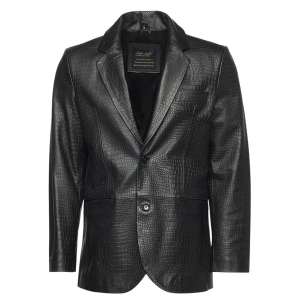 Croc print black leather blazer