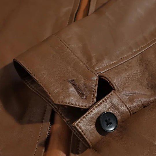 Pierre Brown Leather Jacket sleeve detail brown leather cuff