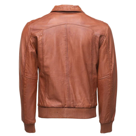 Beltrans sand washed leather jacket with stretch leather hems & cuffs