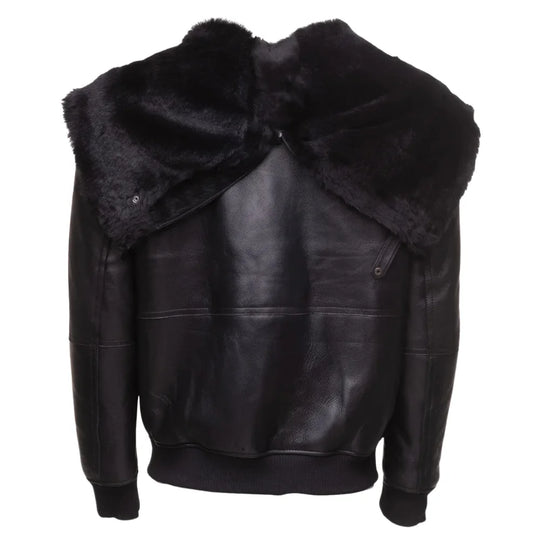 Gregos Varsity Style Sheepskin Shearling Jacket with Large Hoodie