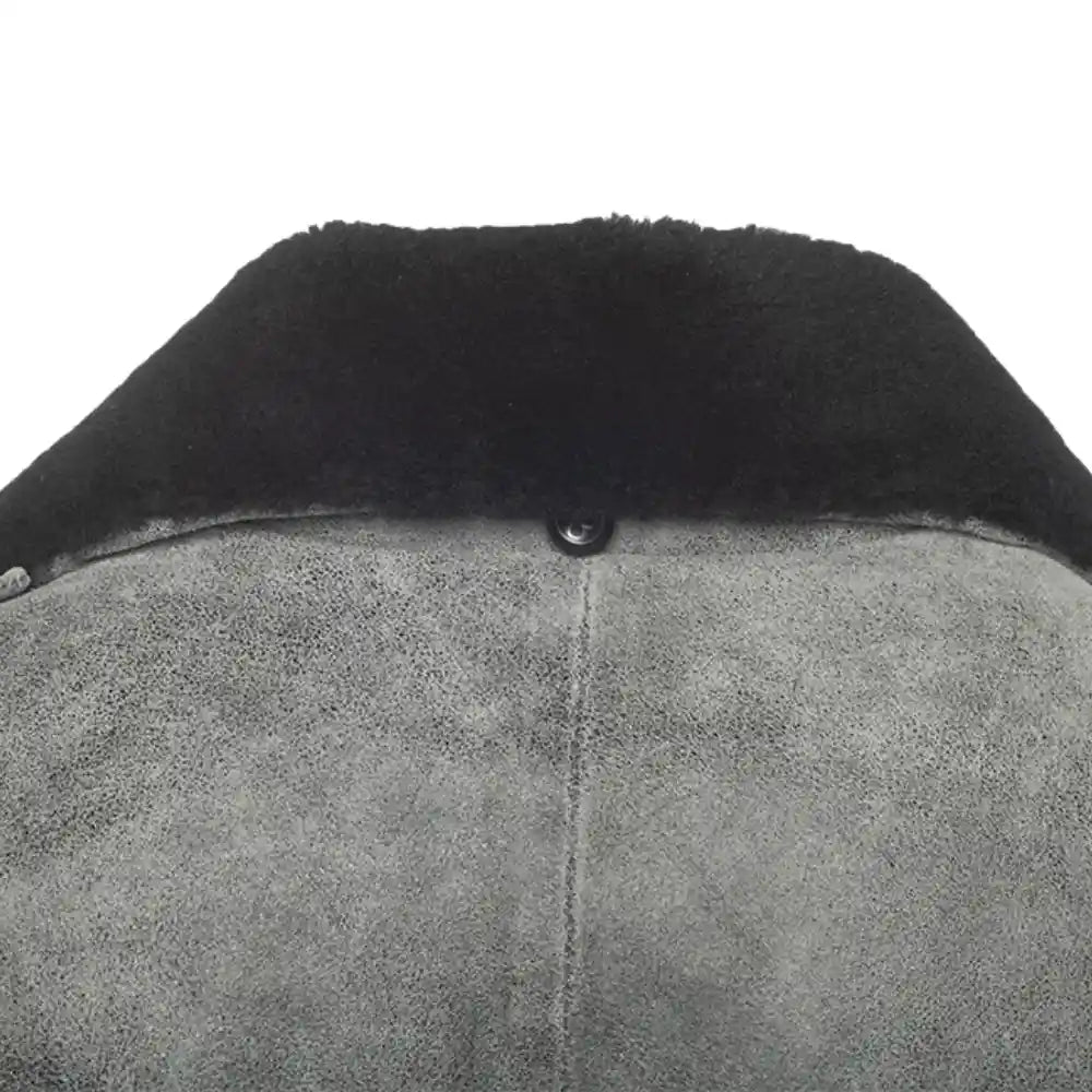 Ryder vintage grey leather coat with fur collar