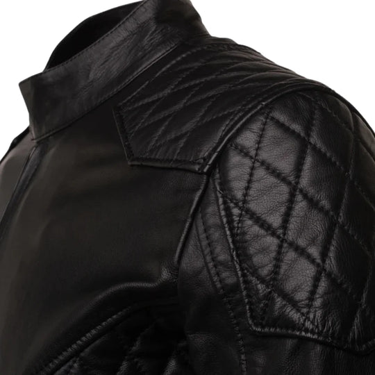 Welsh's moto style leather jacket with diamond stitching details