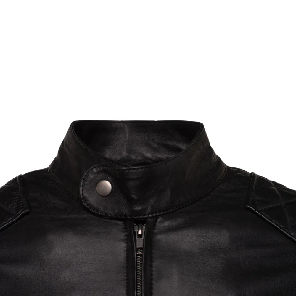 Welsh's moto style leather jacket with diamond stitching details