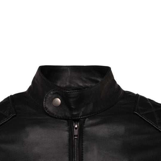 Welsh's moto style leather jacket with diamond stitching details
