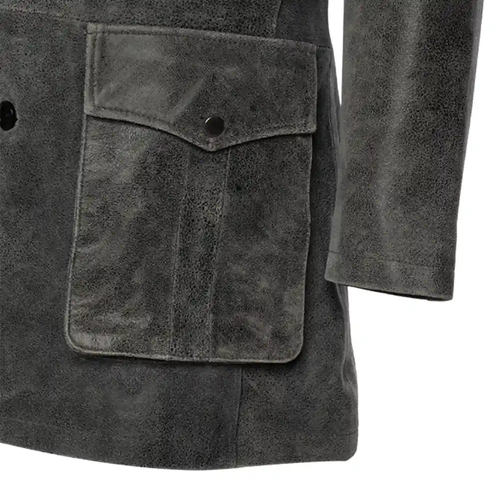 Ryder vintage grey leather coat with fur collar