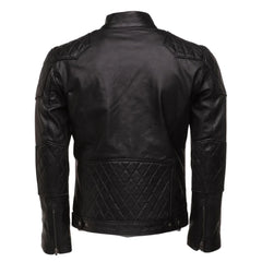Welsh's moto style leather jacket with diamond stitching details