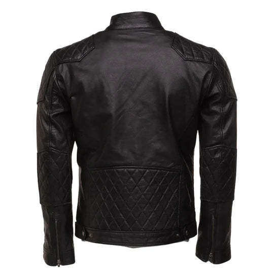 Welsh's moto style leather jacket with diamond stitching details