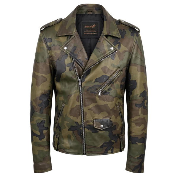 Military Printed Camouflage Leather Biker Jacket