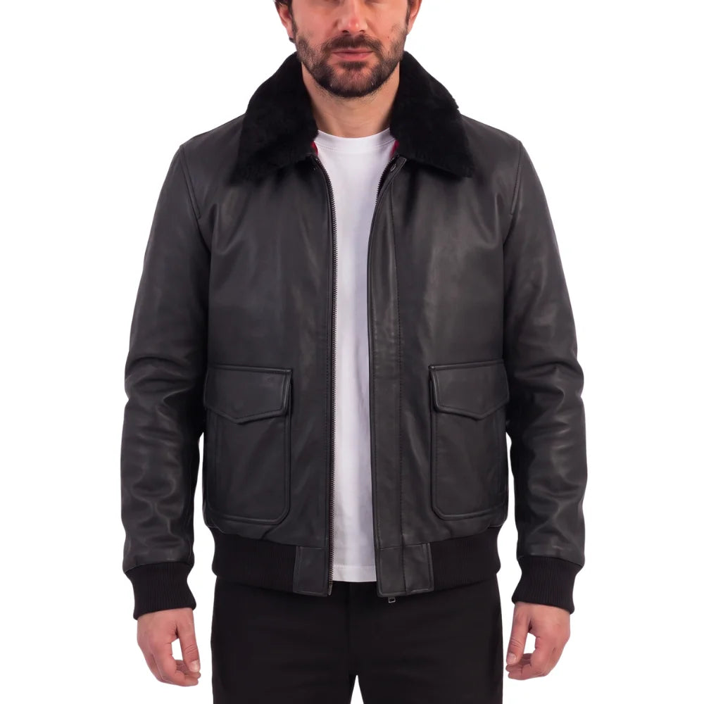 Matte Black A2 Bomber Leather jacket