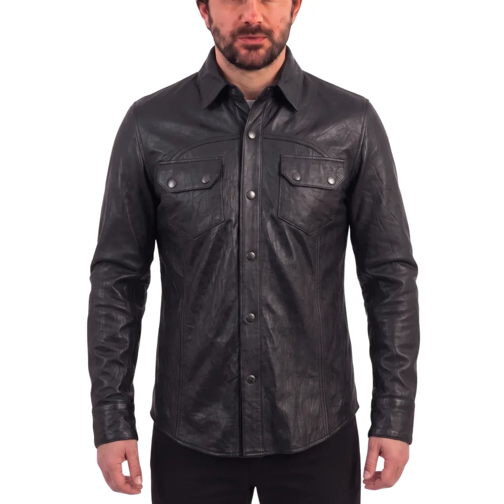 Classic Black Leather Shirt