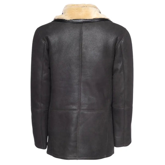 Alex's Brown Shearling Driving Coat back view brown leather coat