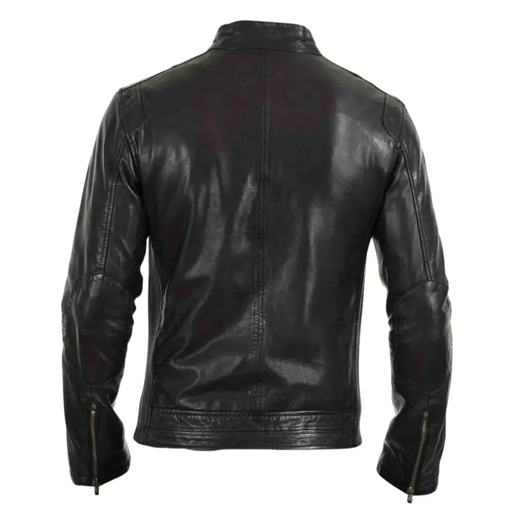 Arthur Classic Cafe Racer Leather Jacket back view black leather cafe racer jacket