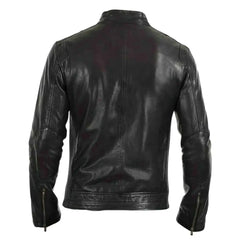 Arthur Classic Cafe Racer Leather Jacket back view black leather cafe racer jacket