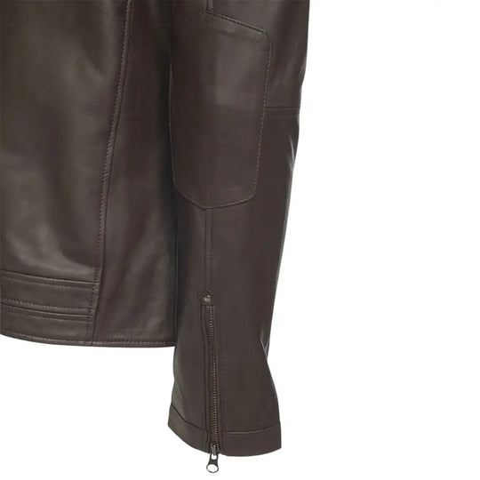 Arthur Dark Brown Café Racer Leather Jacket cuff detail leather biker jacket