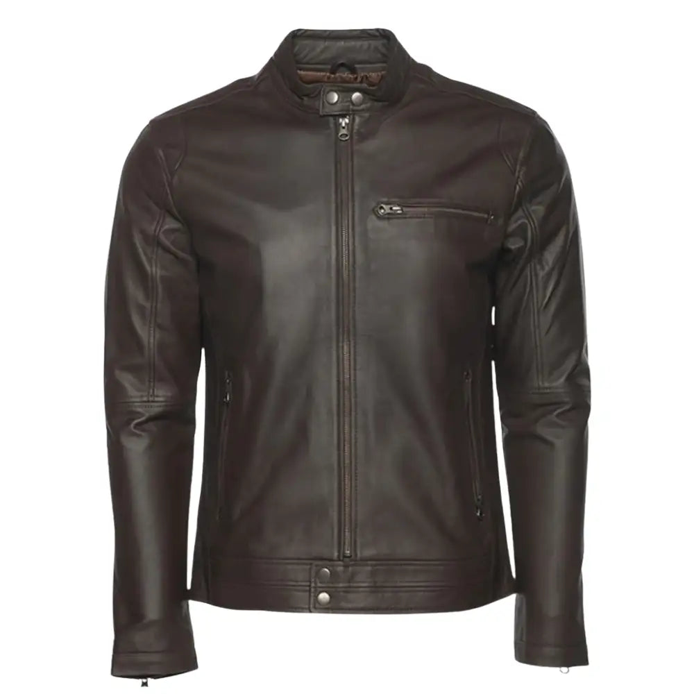 Arthur Vintage Brown Café Racer Leather Jacket front view vintage brown cafe racer jacket