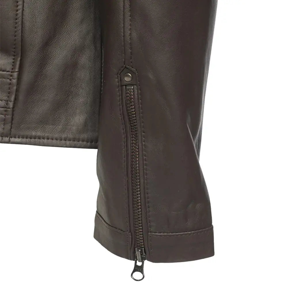 Arthur Vintage Brown Café Racer Leather Jacket close up sleeve leather texture