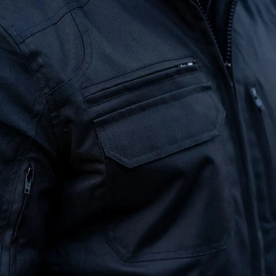 Black Armored Air Ventilation Waterproof Leather Motorcycle Jacket close up protective armor padding