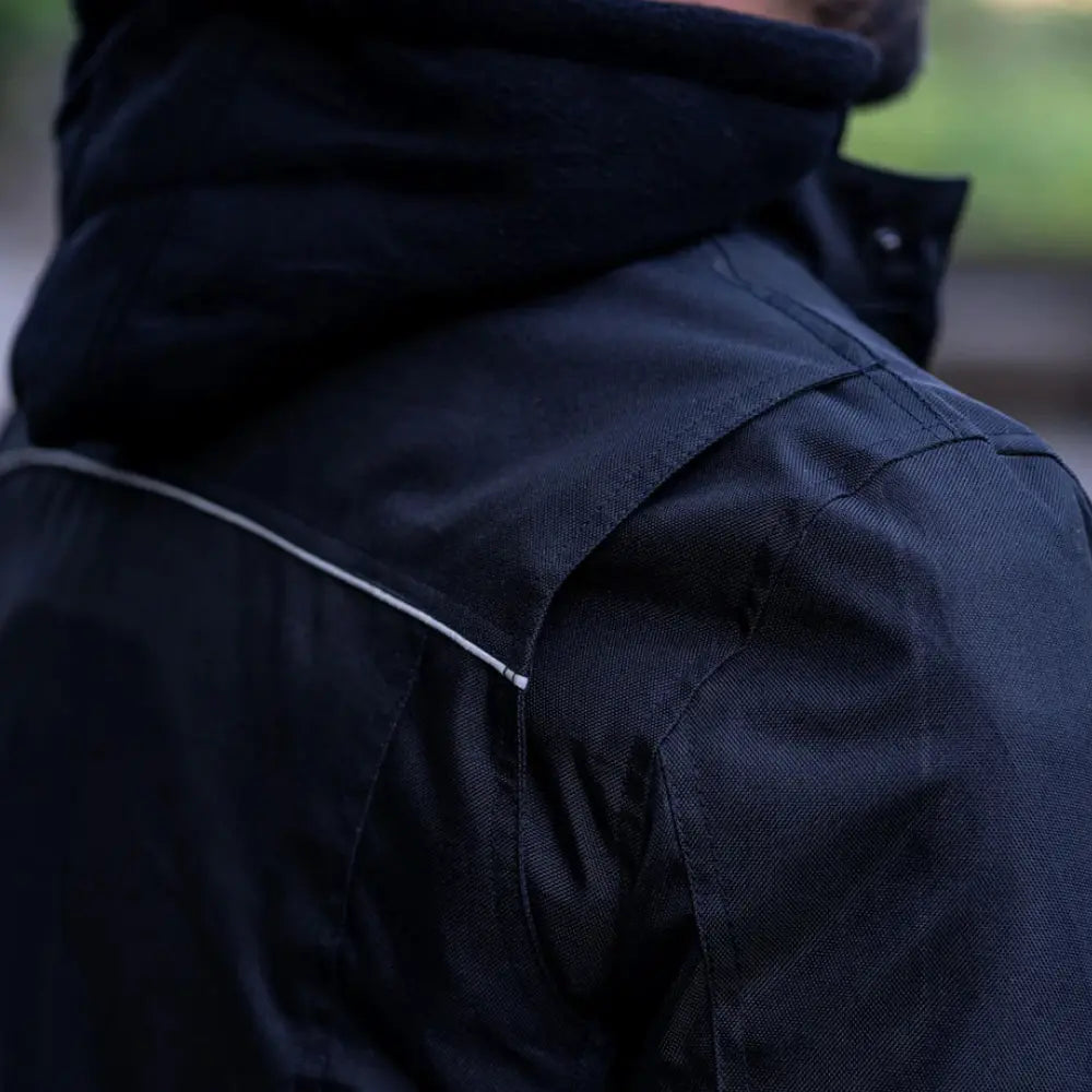 Black Armored Air Ventilation Waterproof Leather Motorcycle Jacket shoulder armor detail