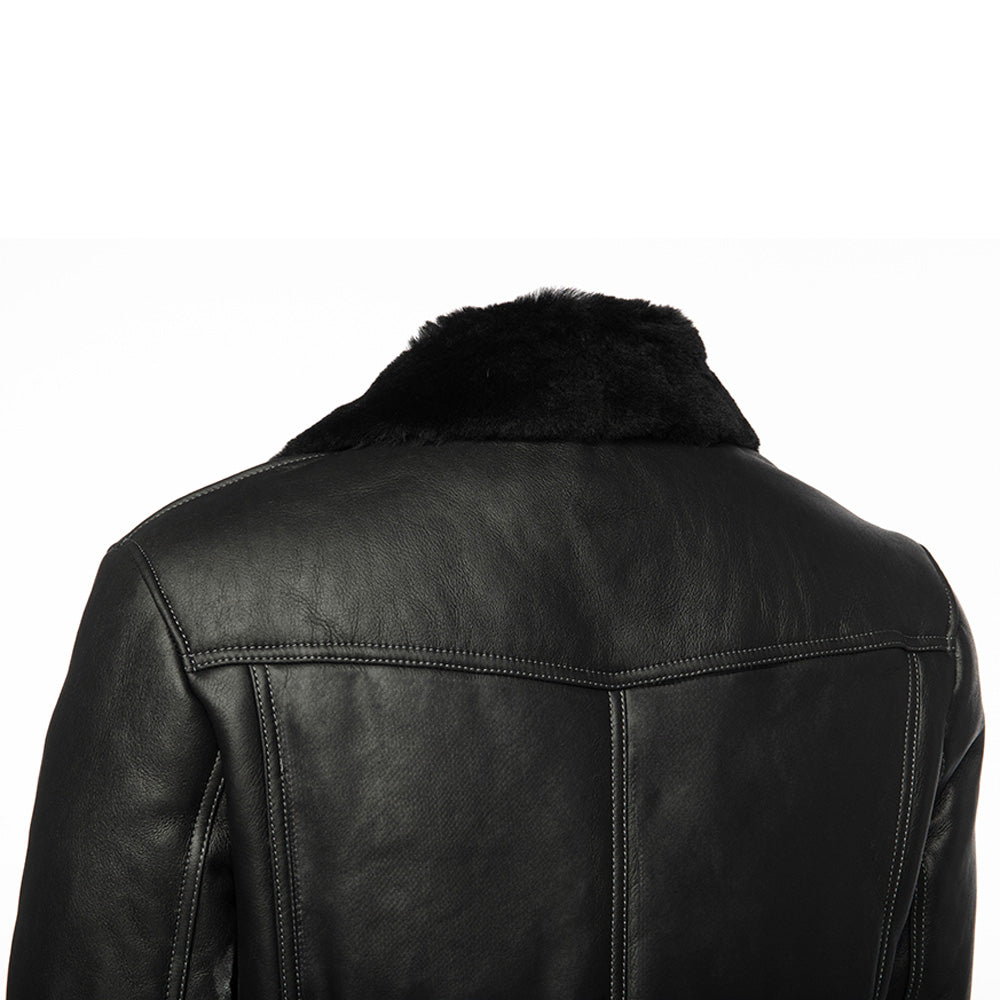 Black Denim Jacket Style Shearling Jacket rear view denim style jacket