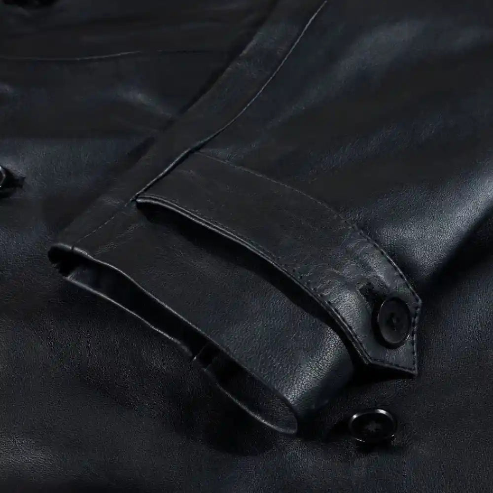 Black Leather Belted and Double Breasted Trench Coat sleeve detail black leather cuff