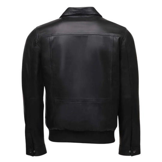 Black Leather Jacket with Collars back view black leather jacket