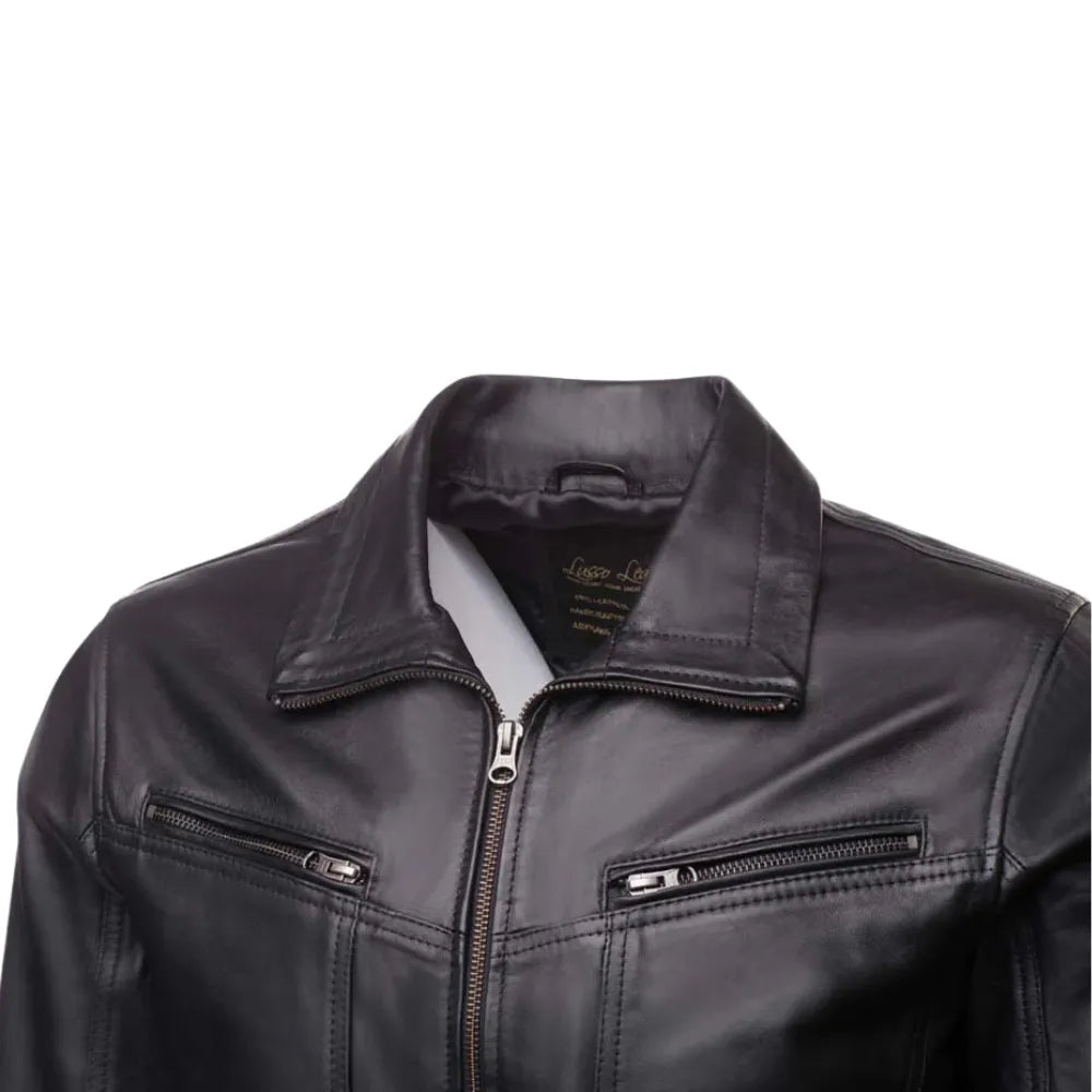 Black Leather Jacket with Collars side profile black leather jacket with collar