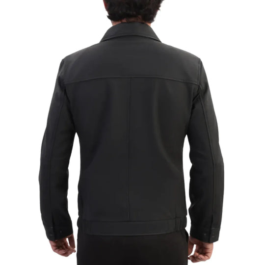Model wearing Blaze Matte Black Classic Leather Jacket back view black leather jacket