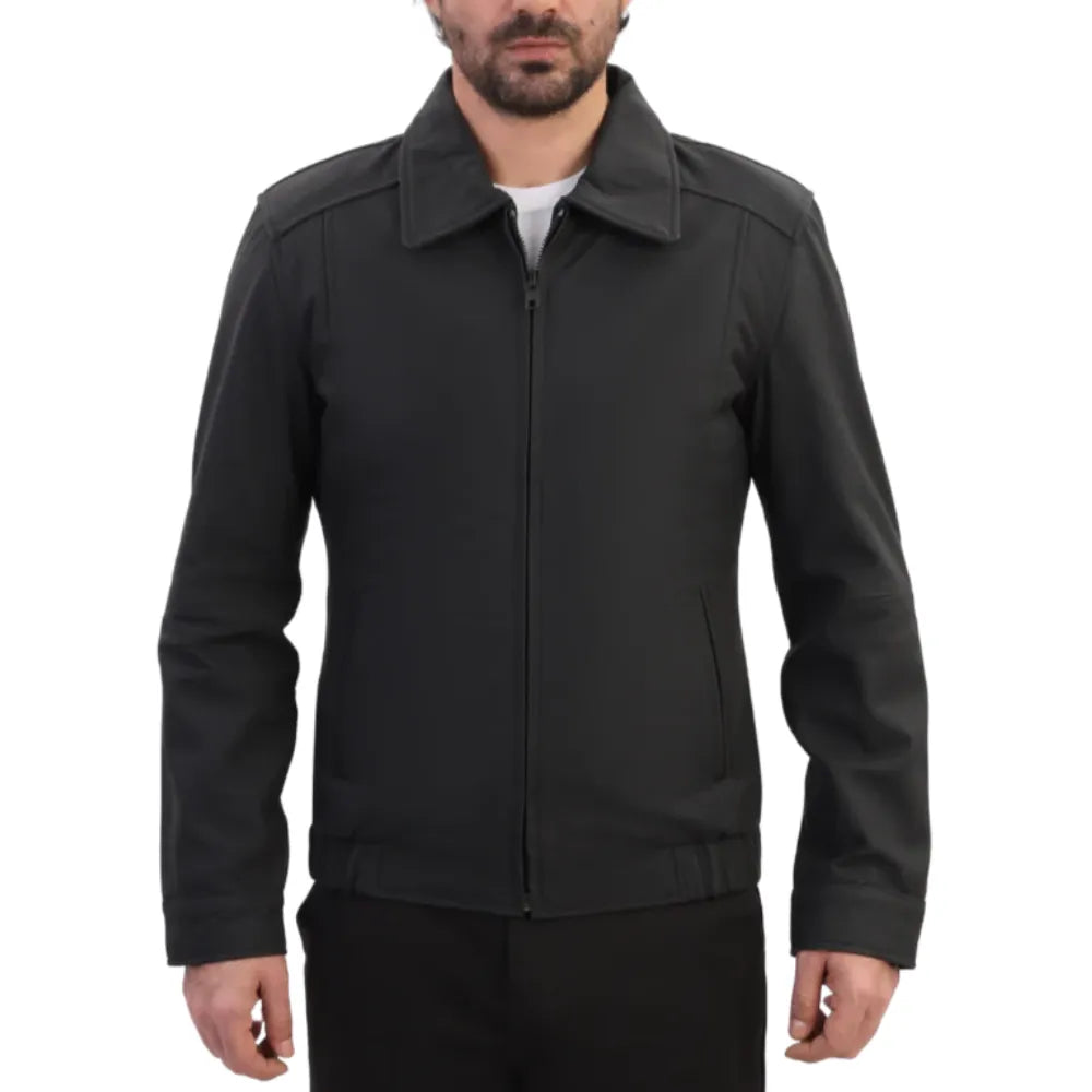 Model styling Blaze Matte Black Classic Leather Jacket minimalist leather jacket look