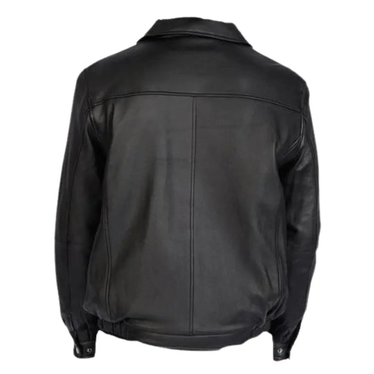 Bomber Leather Jacket with Spread Collars rear view leather bomber jacket