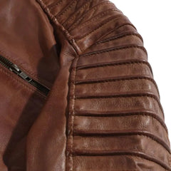 Cafe Racer Distressed Jacket with Piping close up contrast piping detail on leather jacket