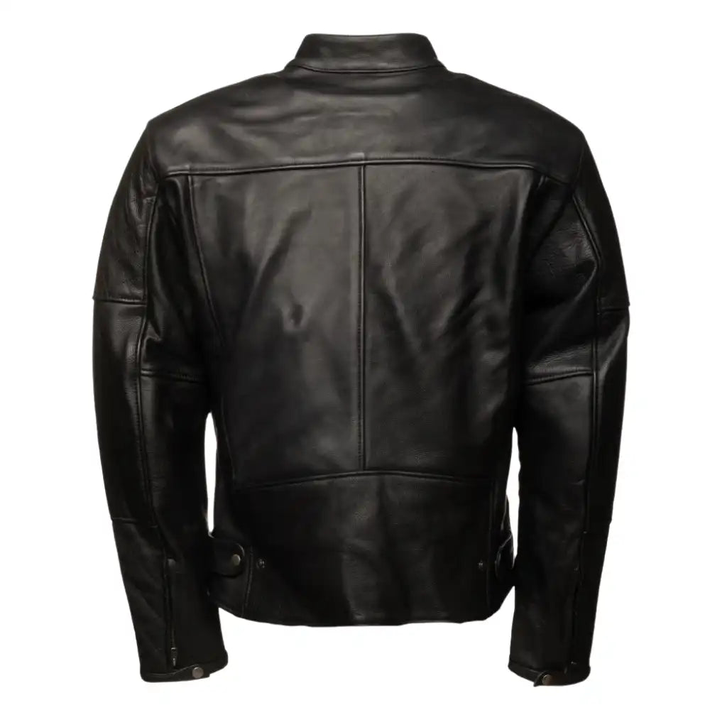 Back view of the Carson jacket showing the single-panel leather back for a smooth, premium look and a tailored, athletic fit.