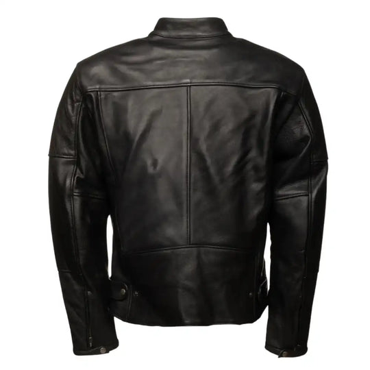 Back view of the Carson jacket showing the single-panel leather back for a smooth, premium look and a tailored, athletic fit.