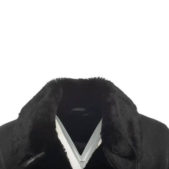 Close-up of the distressed leather on Carter's biker bomber jacket collar.