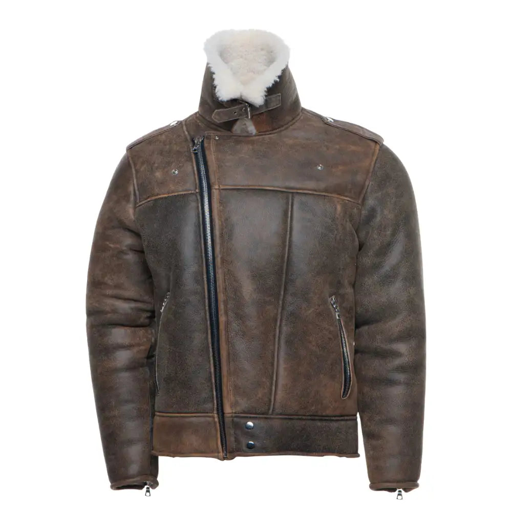 Carter's Distressed Leather Biker Bomber Jacket front angle black distressed leather bomber jacket