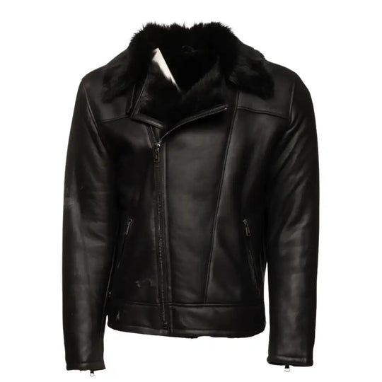 Front angle of Cater's Toscana Shearling Leather Biker Jacket in premium brown leather