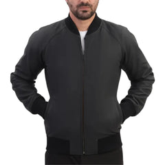 Model styling Colt Matte Black Ribbed Bomber Jacket ribbed leather bomber jacket look