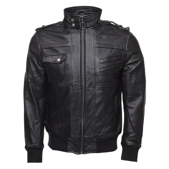 Daniel Clark Iron Hawk Hooded Bomber Jacket front angle black bomber jacket with attached hood
