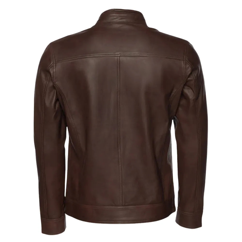 Declan Brown Café Racer Leather Jacket back view brown leather jacket